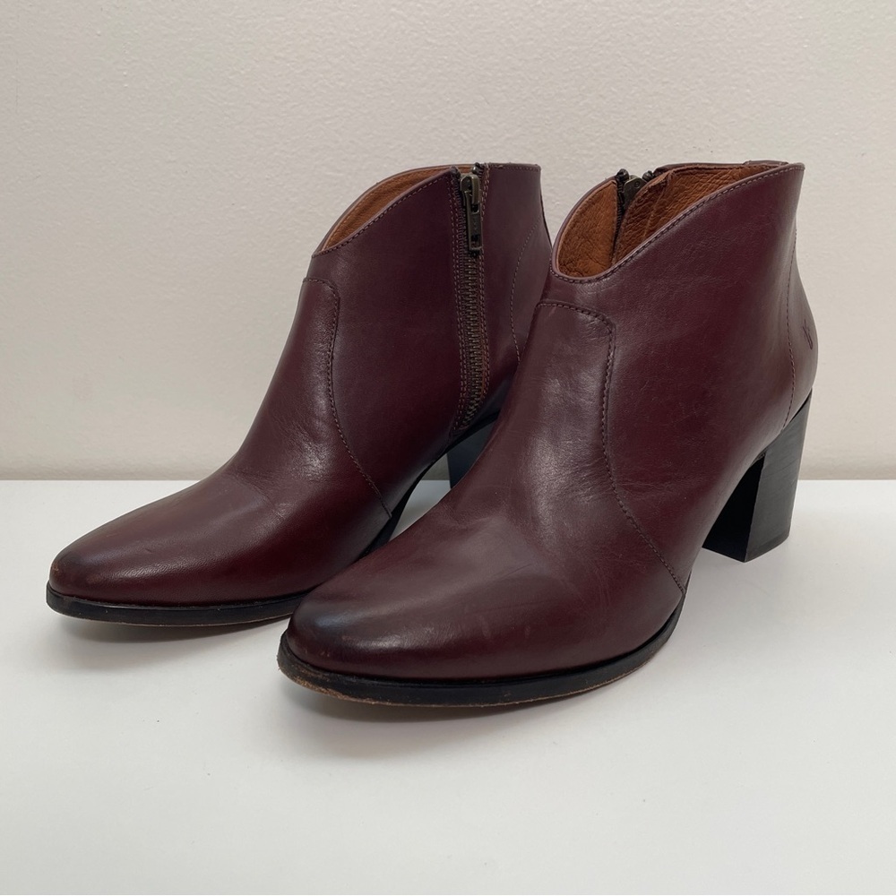 Frye Nora short zip boot brown size 9 bootie western leather pointed toe office - Picture 4 of 15